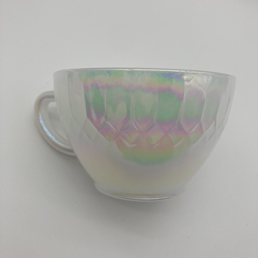 Vtg Federal Glass Moonglow Iridescent White Milk Glass Tea Cup & Saucer Set  4